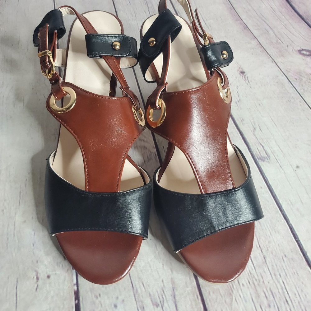 Black & Brown 3" Heeled Sandal